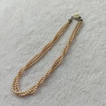 담수 펄 핑크 베이지 3연 목걸이 약 42cm