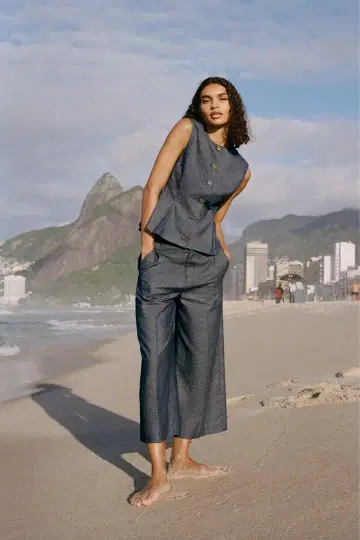 ZARA 린넨 다트 베스트 린넨 블렌드 큐롯 팬츠 XS