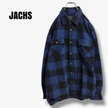 mt8325 JACHS 플란넬 셔츠 체크 무늬 긴팔 코튼 파랑 x 블랙