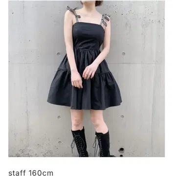 lilLilly 리본 숄더 튜닉 원피스 블랙