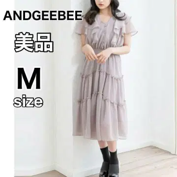 ANDGEEBEE 프릴 쉬폰 원피 롱 원피스 반팔 원피스