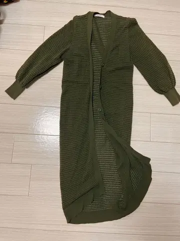 올리브 그린 니트 롱 가디건