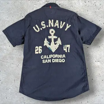 아비렉스 린넨 혼방 US NAVY 크로스 스티치 자수 XL 로고 닻