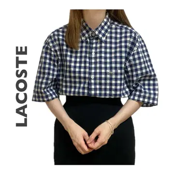 LACOSTE 셔츠 깅엄 체크 원포인트 자수 로고
