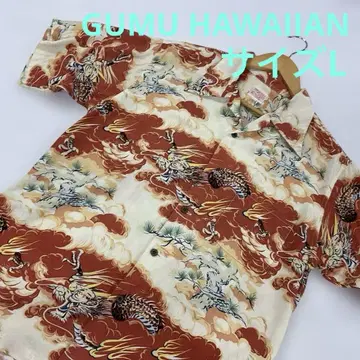GUMU HAWAIIAN 알로하 셔츠 반팔 일본풍 패턴 L #1770