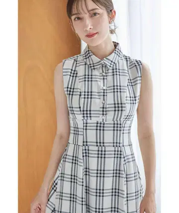 tocco closet 백 레이스업 체크 셔츠 원피스