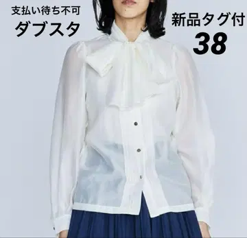 새상품/더블 스탠다드 클로징 시어 보타이 블라우스 38 화이트