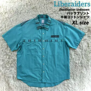 Liberaiders 반팔 코튼 셔츠 백 프린트 녹색 XL