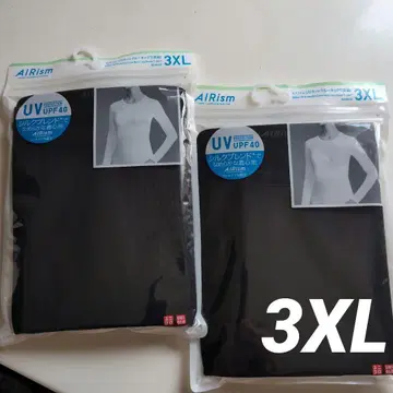 AIRism UV컷 크루넥 T 긴팔 3XL 블랙 2매 실크 블렌드