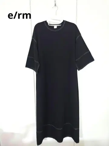 e/rm 5부 소매 스티치 원피스 블랙