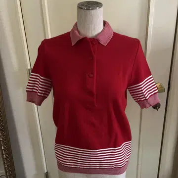 Lacoste 반팔 피케 셔츠 레드 스트라이프