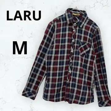 LARU 셔츠 체크 무늬 코튼 긴팔 겉옷 레이어드 빨간색 파랑 M