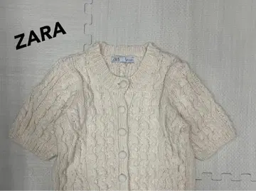 ZARA 케이블 짜임 니트 가디건 반팔 화이트 S 사이즈 숏 기장 Y2K