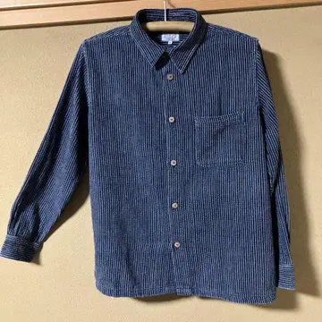 손으로 짠 Indigo 자수 긴팔 셔츠 M 사이즈