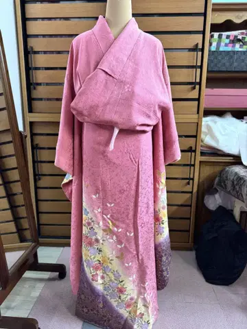 핑크 꽃무늬 후리소데 기모노