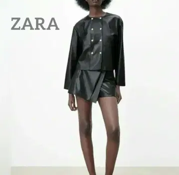 [택 포함 미사용 새상품] 자라 ZARA 노카라 가죽 자켓 골드 버튼 L