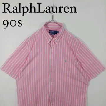 90년대 Ralph Lauren 핑크 스트라이프 반팔 버튼다운 셔츠 L