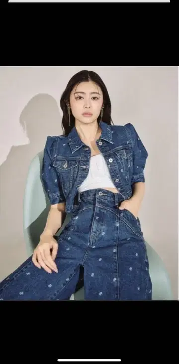 LILY BROWN 하프 슬리브 데님 자켓 데님 와이드 팬츠