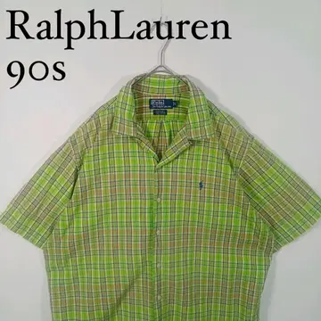 90년대 Ralph Lauren 체크 무늬 반팔 오픈 카라 셔츠 L