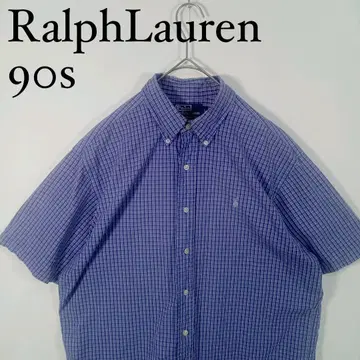 90s Ralph Lauren 반팔 버튼다운 셔츠 블루 계열 체크 L