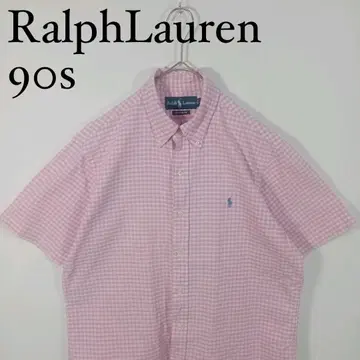 90s Ralph Lauren 핑크 체크 반팔 버튼다운 셔츠 M