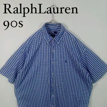 90s Ralph Lauren 체크 무늬 반팔 버튼 다운 셔츠 블루 L