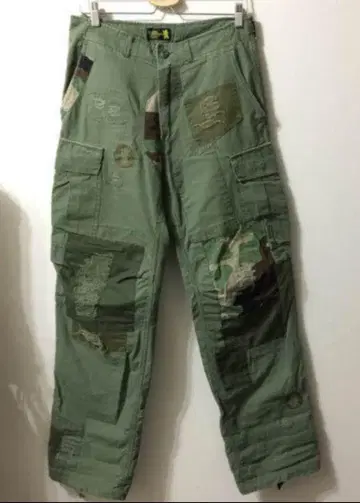 카모플라쥬 패치 카고 팬츠 올리브 그린 리메이크 츠기하기