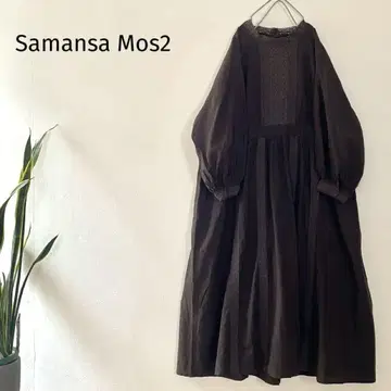 Samansa Mos2 레이스 원피스 백 버튼 롱 차콜
