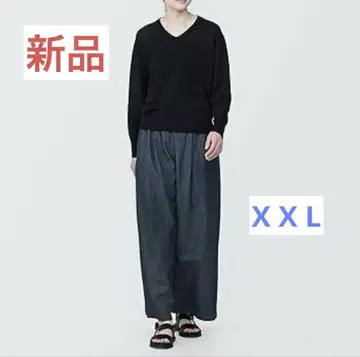 새상품 무인양품 코튼 린넨 데님 이지 와이드 팬츠 다크 네이비 XXL