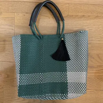 녹색과 흰색 체크 무늬 바구니 가방  Vouvun Mercado Bag