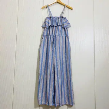새상품급 SEA DRESS 스트레치 스트라이프 프릴 올인원