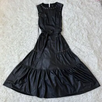 PINKO 핑코 에코 레더 원피스 스터드 맥시 블랙