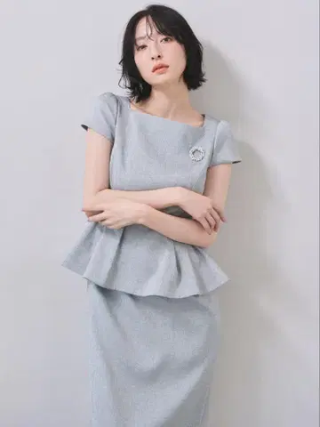 셀포드 벨트 아지메 페플럼 타이트 원피스 그레이 38