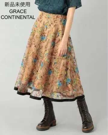 미사용 GRACE CONTINENTAL 플라워 튤 플레어 스커트