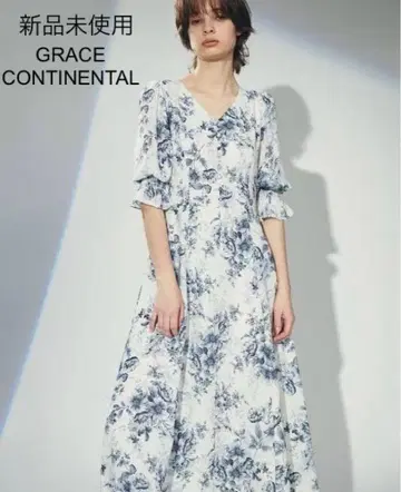 미사용 GRACE CONTINENTAL 섀도우 플라워 프린트 원피스