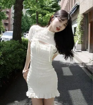 다리치 Darich 리본 셔링 미니 원피스