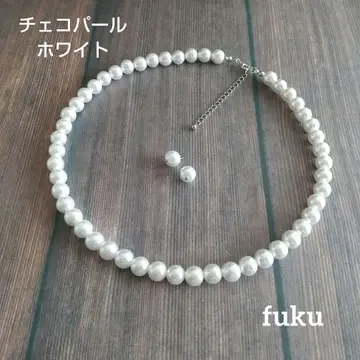체코 펄 화이트 8mm 구슬 목걸이 세트 길이 41cm