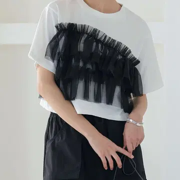 itto - 튤 크롭 기장 상의