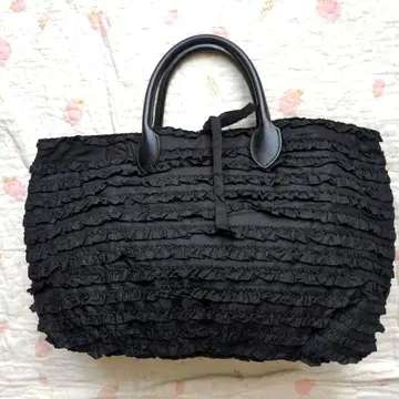 새상품 핑크하우스 총 피코 프릴 면 론 토트백 / 블랙