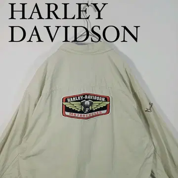 Harley-Davidson 베이지 긴팔 버튼 다운 셔츠 캔버스