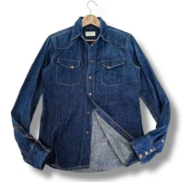 새상품급 Nudie Jeans 데님 셔츠 인디고 데님 다크 네이비 스티치