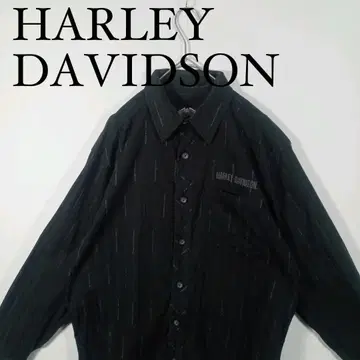 HARLEY DAVIDSON 블랙 셔츠 스트라이프 자수 로고 M