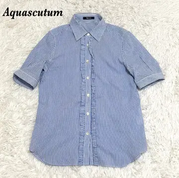 [새상품급] Aquascutum 반팔 7 프릴 블라우스 8 블루