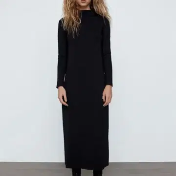 ZARA 자라 하이넥 리브 니트 롱 원피스 맥시 길이 블랙