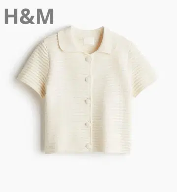 H&M 카라 부착 가디건 반팔 화이트 M 사이즈