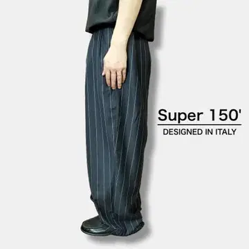 최고급 울 Super 150 스트라이프 와이드 팬츠 SL1-733