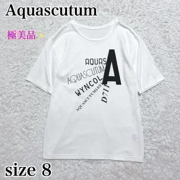 컨디션 최상 Aquascutum 티셔츠 반팔 프린트 로고 화이트