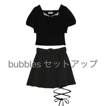BUBBLES 스퀘어 리본 블라우스 리본 플리츠 치마바지 셋업