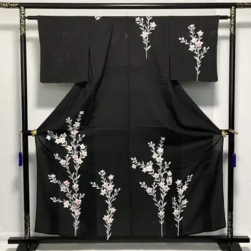 D410 여름 기모노 호몬기 블랙 베이스 도라지 명주 미사용 컨디션 최상