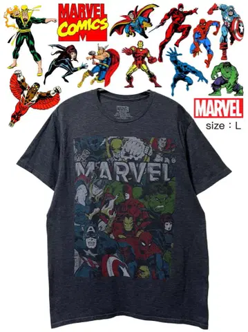 MARVEL 티셔츠 L 그레이 USA 구제 의류